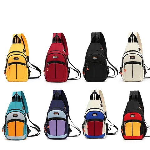 Oxford Cloth Sling Chest Bag Waterproof Crossbody With Headphone Jack Multi Pocket Casual Outdoor For Men Women