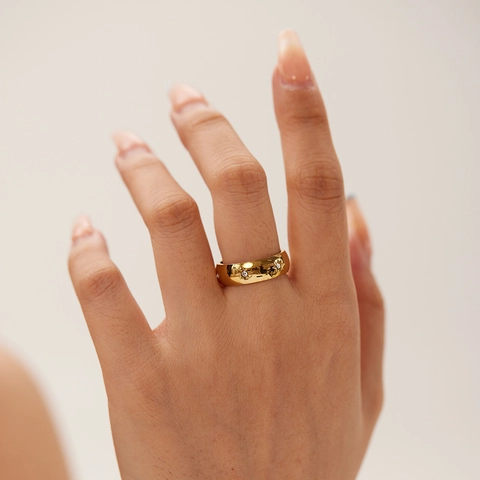 Modischer Edelstahl Stern Strass Ring Für Damen Vergoldet Geometrischer Minimalistischer Schmuck Fingerring Geschenk