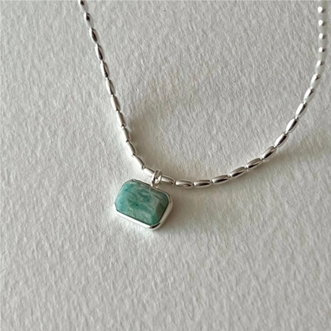 Collana In Argento Sterling 925 Con Pendente In Pietra Naturale Verde Rettangolare Amazzonite Gioielli Minimalisti Per Donna