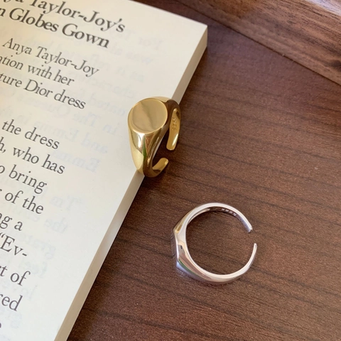 Bague Ouverte Réglable En Argent Sterling 925 Chevalière Lisse Minimaliste Géométrique Polie Bijoux Versatiles Pour Femme