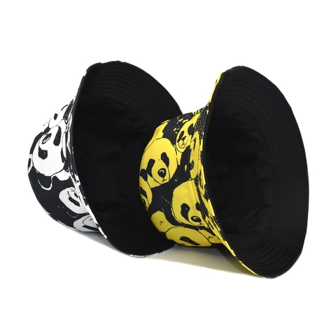 Cappello alla Pescatora con Stampa Panda Reversibile in Cotone Protezione Solare per Uomo Donna Estate Viaggi All'aperto Giallo Bianco