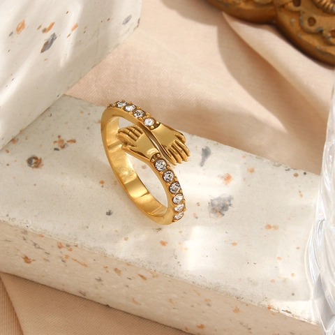 Hugging Hands Ring Edelstahl Zirkon Verstellbar Offenes Band Eleganter Modeschmuck Für Damen