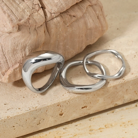 Minimalist Wave Ring Irregular Design 316 Stainless Steel Polished Modern Fashion Band For Women