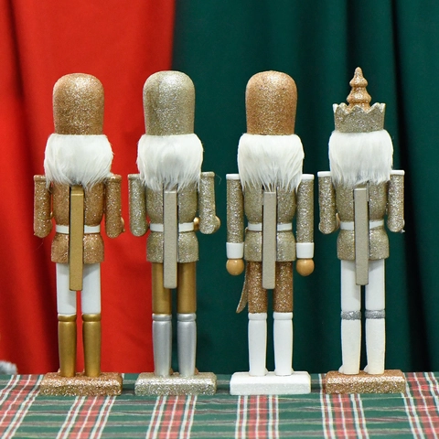 European Vintage Wooden Nutcracker Soldier King Figure Glittery Handcrafted Christmas Home Decor Festive Ornament Gift