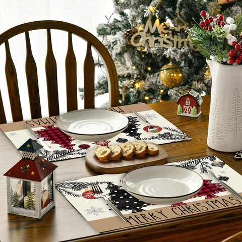 Kerstboom Placemats Polyester Hittebestendig Antislip Tafelmatten Voor Feestdagen Diner Decoratie