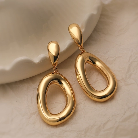 Pendientes De Botas Geométricos Minimalistas En Forma De U Ovalados De Cobre Chapados En Oro Moda Mujer