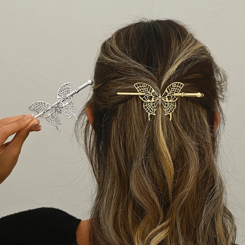 Holle Vlinder Haarstokje Retro Metaal Elegante Bruid Hoofdtooi Voor Vrouwen Bruiloft Feest Haaraccessoire