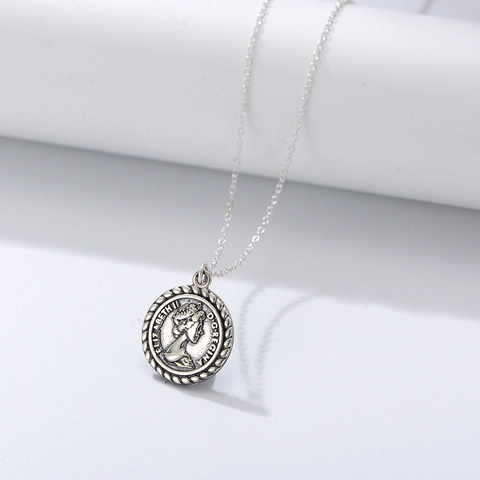 Königin Elizabeth II Relief Münze Anhänger Halskette 925 Sterling Silber Retro Vintage Porträt Schmuck Für Damen