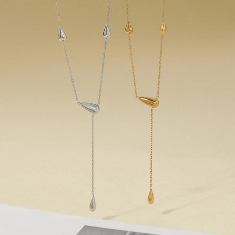 Minimalist Stainless Steel Teardrop Pendant Y-Shape Necklace For Women High Polished Waterdrop Geometric Elegant Fashion Jewelry
