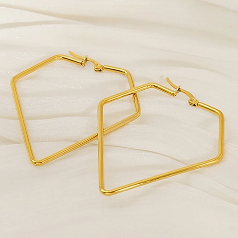 Geometric Hoop Earrings 18K Gold Plated Stainless Steel Minimalist Rhombus Pentagon Hollow Out Vintage Jewelry For Women