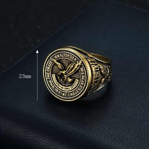 Vintage Men Titanium Steel Eagle Signet Ring Fraternal Order Of Eagles Gold Silver Plated Philippine Eagle Finger Ring