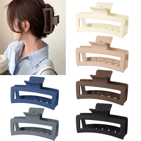 13CM Large Matte Hair Claw Clip For Women Fashion Solid Color Rectangular Hollow Shark Clip Thick Hair Accessories