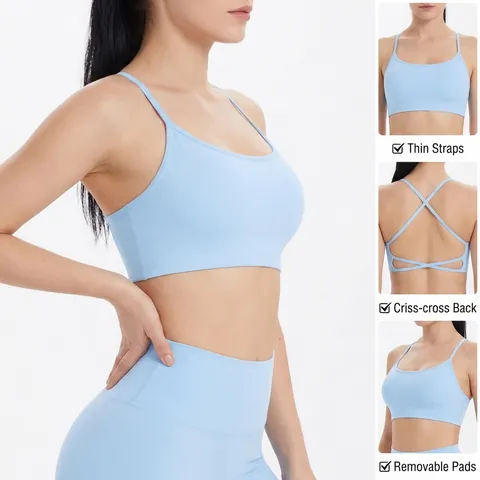 Reggiseno Sportivo Donna Incrocio Schiena Yoga Fitness Gilet Corsa Nylon Spandex Supporto Elevato Imbottiture Rimovibili