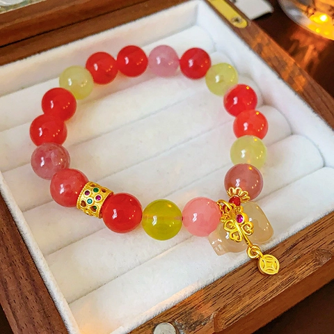 Beaded Armband Retro Chinesischer Stil Vintage Elegant Kristall Achat Stein Charme Schmuck Damen Accessoire