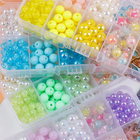 DIY Jewelry Making Supplies Acrylic Beads And Alloy Charms Storage Case For Handcrafted Bracelets Necklaces Earrings Colorful Faux Artificial Pearls Variety