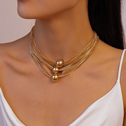 Modische Mehrlagige Halskette Metallkette Mit Runden Perlen Clavicle Schmuck Geometrischer Einzigartiger Minimalistischer Stil Damen