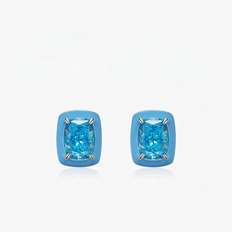 Quadratische Hellblaue Zirkonia Ohrstecker Aus 925 Sterling Silber Geometrisches Emaille Design Eleganter Schmuck Für Damen