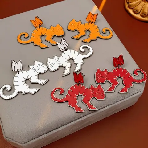 Orecchini A Lobo Gatto Cartone Animato Lega Smalto Animale Con Perno In Argento Gioielli Dolci Per Donna