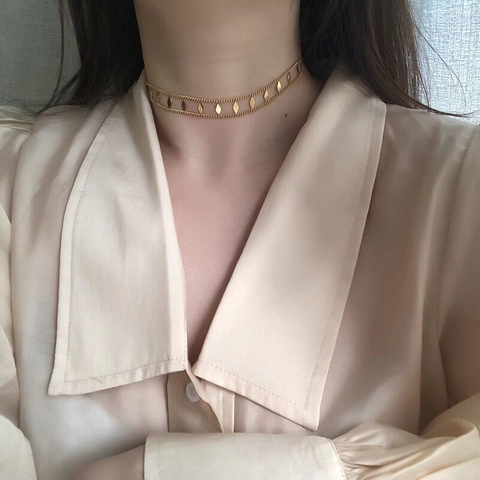Collana Doppio Strato Donna Acciaio Inossidabile Placcato Oro 18K Paillettes Rombo Girocollo Geometrico Vintage