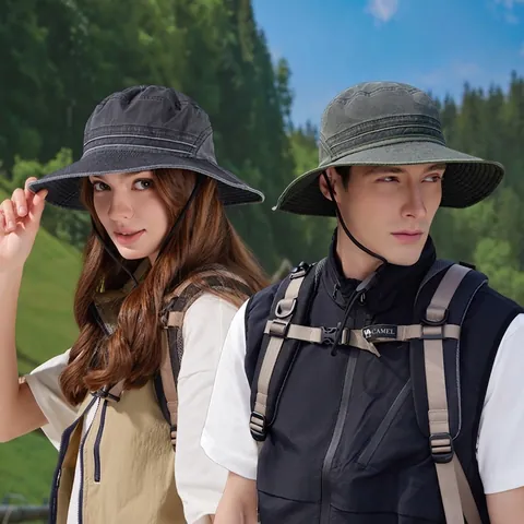 Outdoor Sonnenhut Breite Krempe Atmungsaktiv Polyester Fischerhut Mit Seil Zum Wandern Angeln Retro