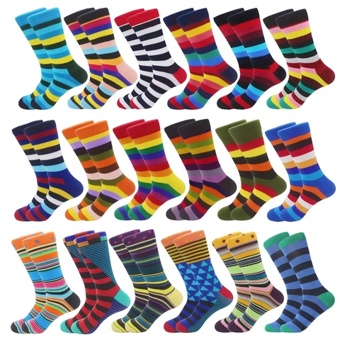 Colorful Striped Crew Socks Combed Cotton Breathable Trendy Mid-Calf Sports Casual Basketball Skateboarding Retro Harajuku Unisex