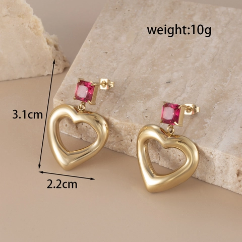 French Style Titanium Steel Heart Earrings For Women Retro Pave Rhinestone Dangle Hoop Earrings Gold Silver Fashion Jewelry