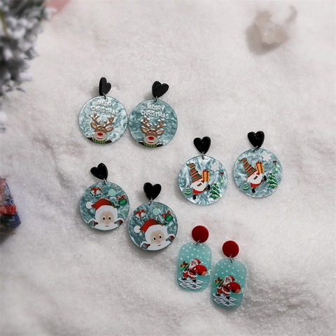 Orecchini A Goccia Di Natale Acrilico Resina Cartone Animato Babbo Natale Pupazzo Di Neve Renna Motivo Glitter Gioielli Donna