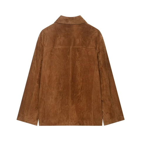 Dames Suède Jas Faux Suède Revers Knoopsluiting Korte Jas Lange Mouwen Casual Werkkleding Bovenkleding Bruin