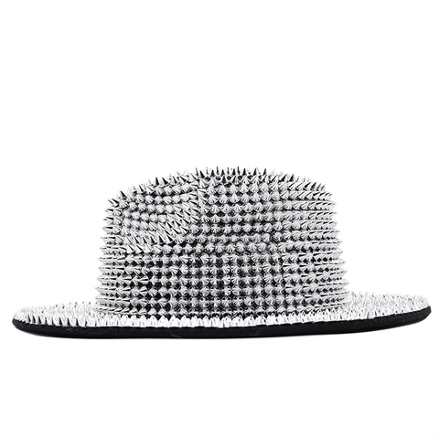 Cappello Fedora Scintillante Con Borchie E Strass Cappello Cowboy Tesa Larga Stile Punk Festa Spettacolo Jazz
