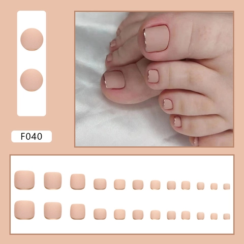 Unghie Finte Opache Per Piedi Stile Francese Con Bordo Dorato Decorazione Manicure Per Piedi Punte In Resina