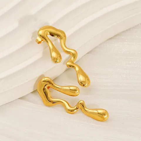Unregelmäßige Wellen Ohrstecker 18K Vergoldeter Edelstahl Flüssigmetall Ästhetik Modern Geometrisch Hochglanzpoliert Damen