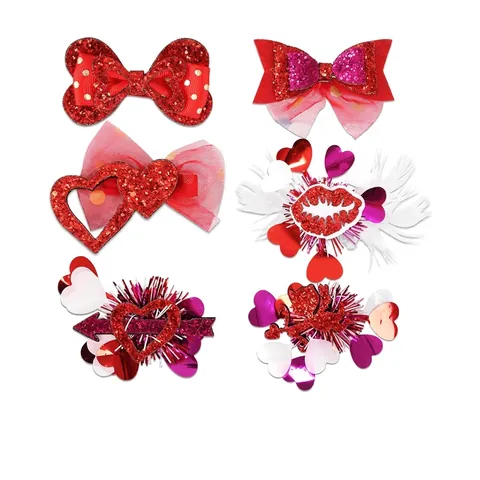 Valentinstag Haarspangen Roter Glitzer Herz Netz Schleife Haarnadeln Cupido Pfeil Lippen Design Für Party Romantisches Dating