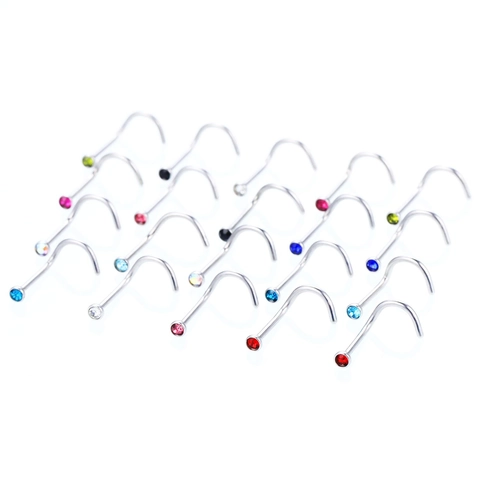 Stainless Steel Nose Studs Colorful Rhinestone S-Shape L-Shape Screw Bone Piercing Body Jewelry For Women Men