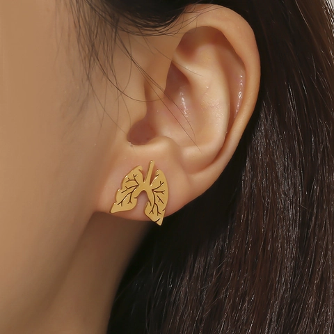 Pendientes de Botón Anatómicos con Forma de Pulmón de Acero de Titanio Únicos para Mujer Joyería de Estilo Médico de Acero Inoxidable Dorado