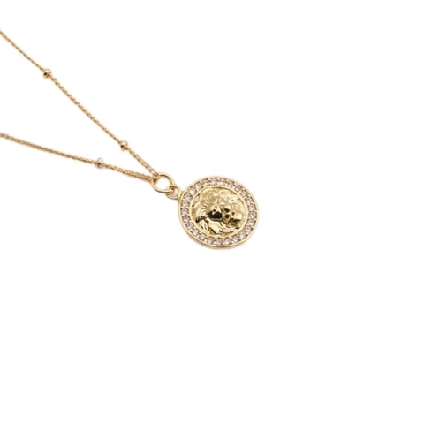 Lion Head Pendant Necklace Copper Zircon Inlaid Gold Plated Beaded Chain Hip Hop Punk Fashion Jewelry For Women