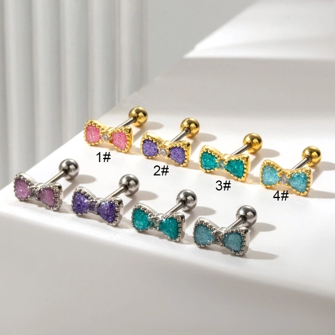 Strikje Oorknopjes Roestvrij Staal Schroefsluiting Kleurrijke Zirkonia Glitter Mode Sieraden Voor Dames