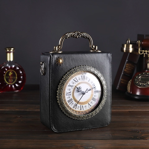 Borsa A Mano Vintage A Forma Di Orologio Pelle PU Ricamo Retrò Numeri Romani Funzionali Borsa A Tracolla Donna