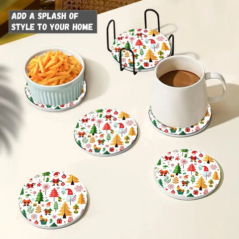 Festive Round Felt Coasters Heat Resistant Absorbent Anti-slip Table Mat For Christmas Halloween Easter St Patrick Day Home Hotel Decor
