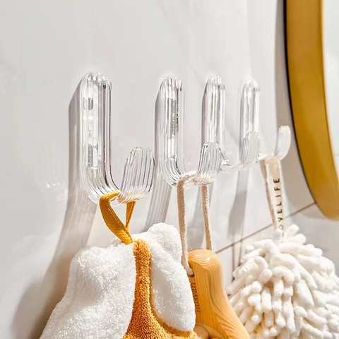 Ganci Adesivi Trasparenti Da Parete Forti Senza Foro Acrilico A Forma Di J Per Bagno Cucina Porta Chiavi Asciugamano