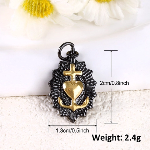 Pendenti Cuore Croce Rame Placcato Oro Vero Zirconia Cubica Sacro Cuore Charms Irregolari Per La Creazione Di Gioielli Fai Da Te
