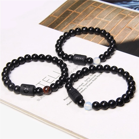 Agate Stone Beaded Bracelet Zodiac Constellation Sign Vintage Elastic Hand Jewelry Unisex Gift