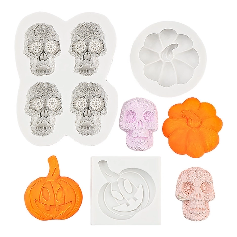 Halloween Silicone Mold Pumpkin Skull Jack-O-Lantern Shape For Baking Fondant Chocolate DIY Candle Soap Resin Plaster Decor