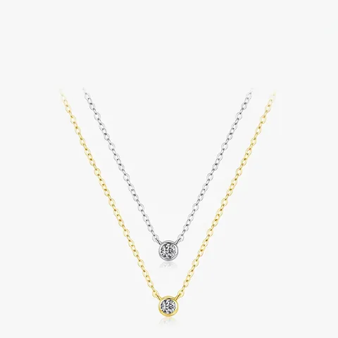 925 Sterling Silber Halskette Runder Zirkonia Anhänger Minimalistische Schlüsselbeinkette Schmuck Für Damen