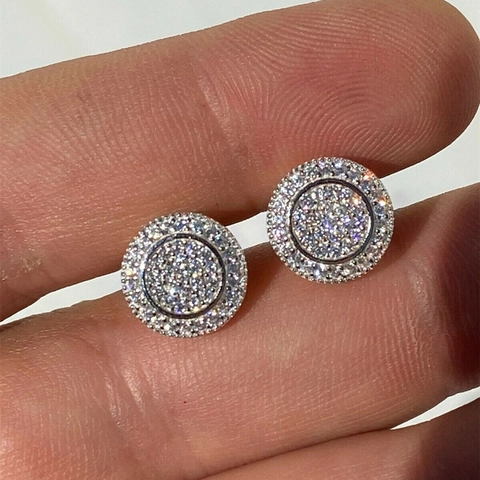 Hip Hop Round Copper Stud Earrings With Micro Pave Zirconia For Men Women Unisex Fashion Geometric Jewelry Gift