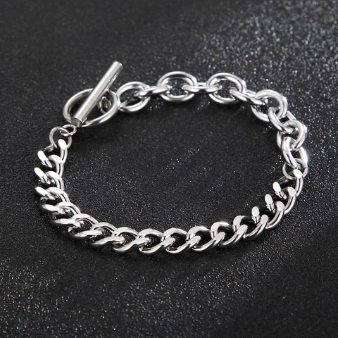 Edelstahl Armband Panzerkette Gespleißte O-Kette Mit Knebelverschluss Minimalistisches Silbernes Modeschmuck Neutral