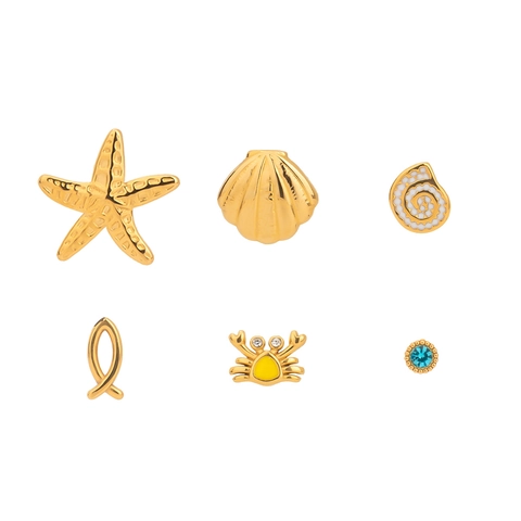 18K Gold Plated Stainless Steel Stud Earrings For Women Ocean Starfish Shell Crab Fish Enamel Marine Jewelry