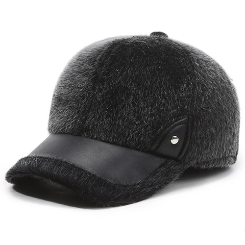 Gorra De Béisbol De Invierno Para Hombre De Piel Sintética Cálida Protección Para Los Oídos Visera De Cuero Ajustable