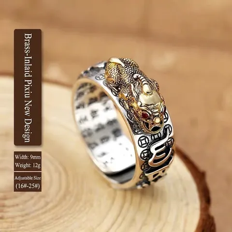 Anello Pixiu In Rame Retrò Inciso Sutra Del Cuore Mantra Moneta Antica Gioielli Fascia Aperta Regolabile Per Uomini