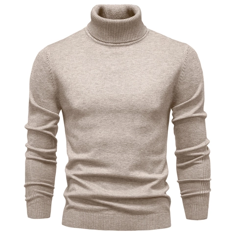 Heren Slim Fit Coltrui Effen Kleur Lange Mouw Gebreide Pullover Casual Basis Geribbelde Gebreide Top Voor Heren Herfst Winter