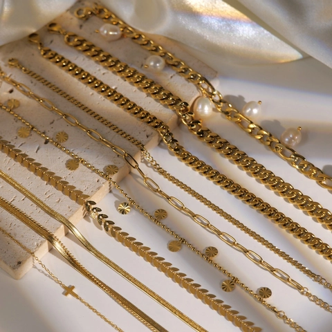 Cavigliera Placcata Oro 18K Acciaio Inossidabile Catena Serpente Cuban Link Perla Artificial Croce Gioielli Retro Per Donna